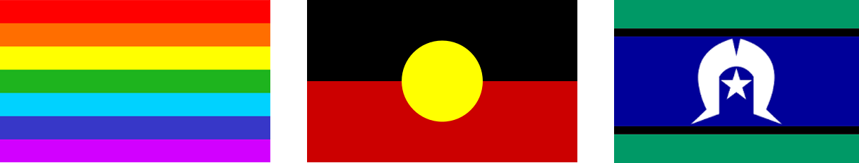 LBGTQI, Aboriginal and Torres Straight Islander flags