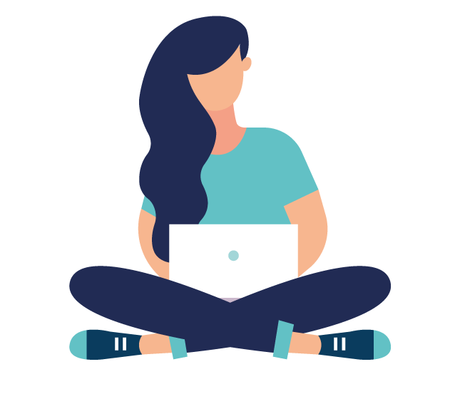 Sitting woman with laptop