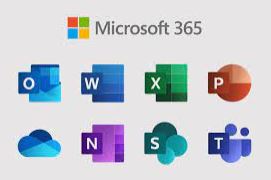 Microsoft Office 365 logo and applications logos for Outlook, Word, Excel, Powerpoint, Cloud, OneNote, Sharepoint, Teams