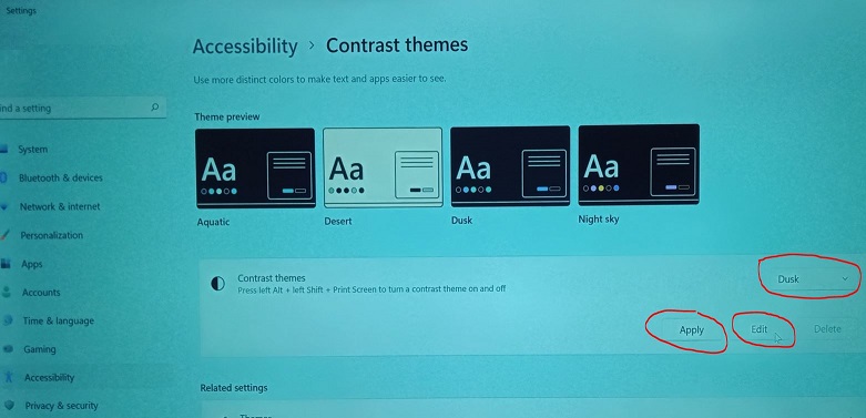 Image of Windows 11 custom theme settings