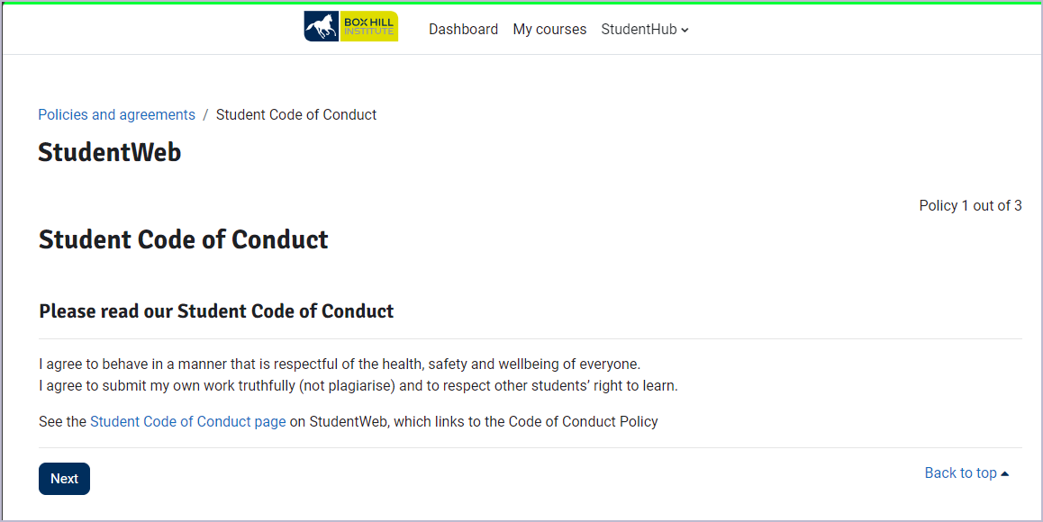 Image to show what student code of conduct looks like