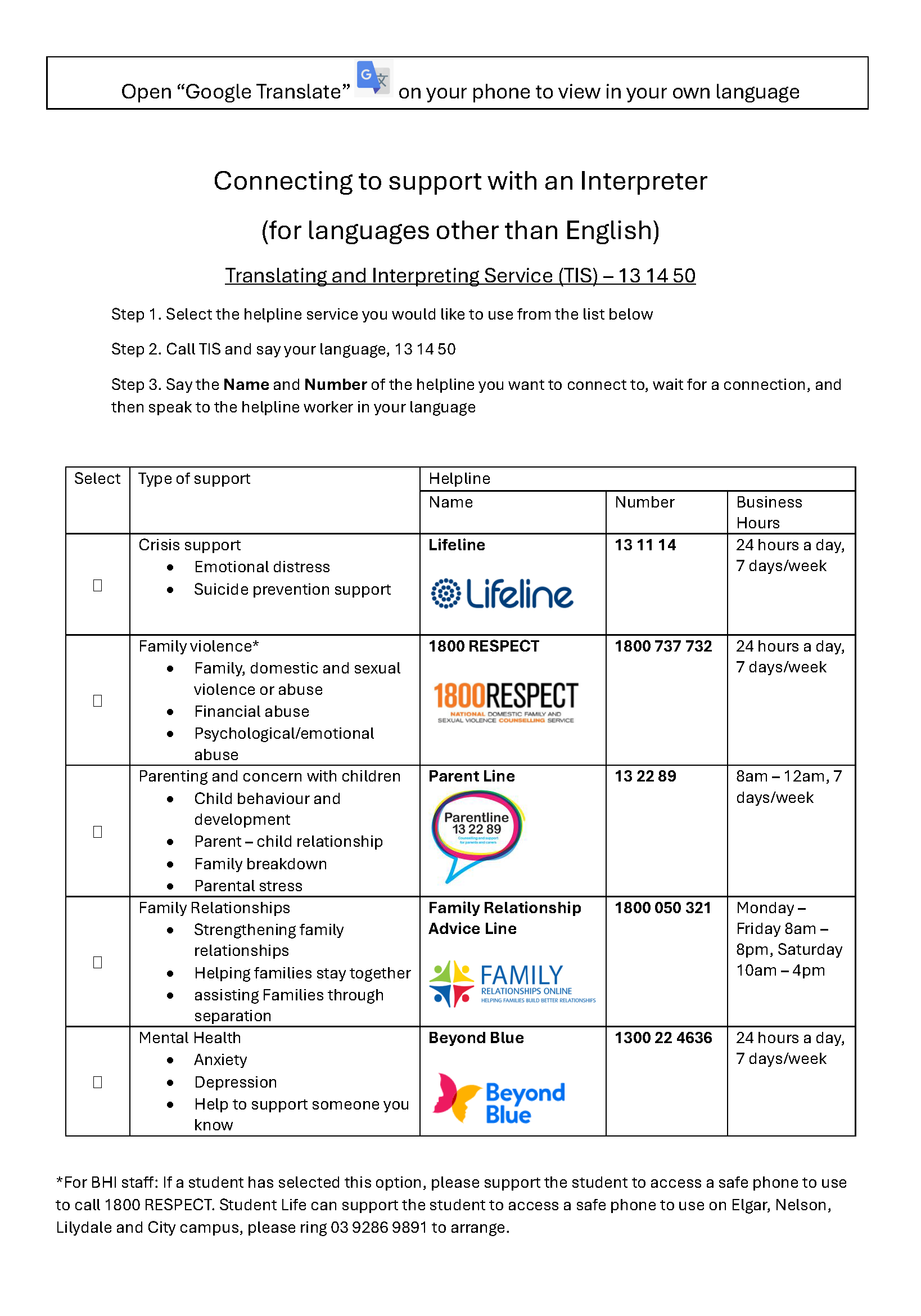CALD interpreter support
