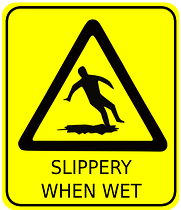 yellow safety sign, slippery when wet