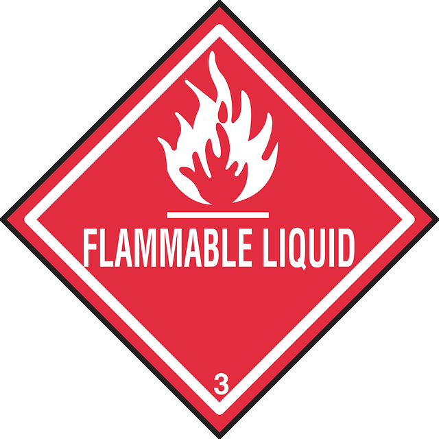 Red warning sign, flammable liquid